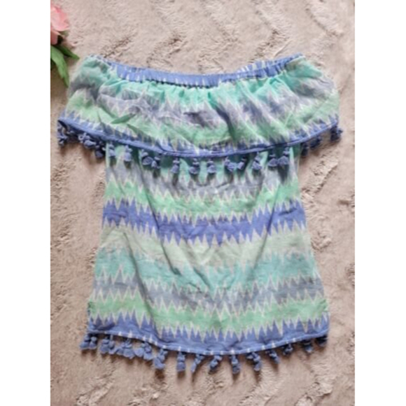 Sail To Sable 100% Cotton Off Shoulder Fringe Tassel Accent Blouse Size XXS - Picture 2 of 12